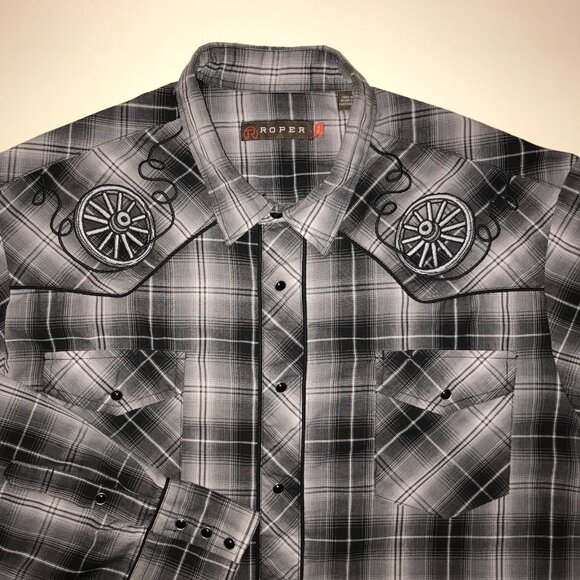 Men's Roper Western Embroidered Pearl Snap Button Long Sleeve Shirt-Size XL - Picture 1 of 15